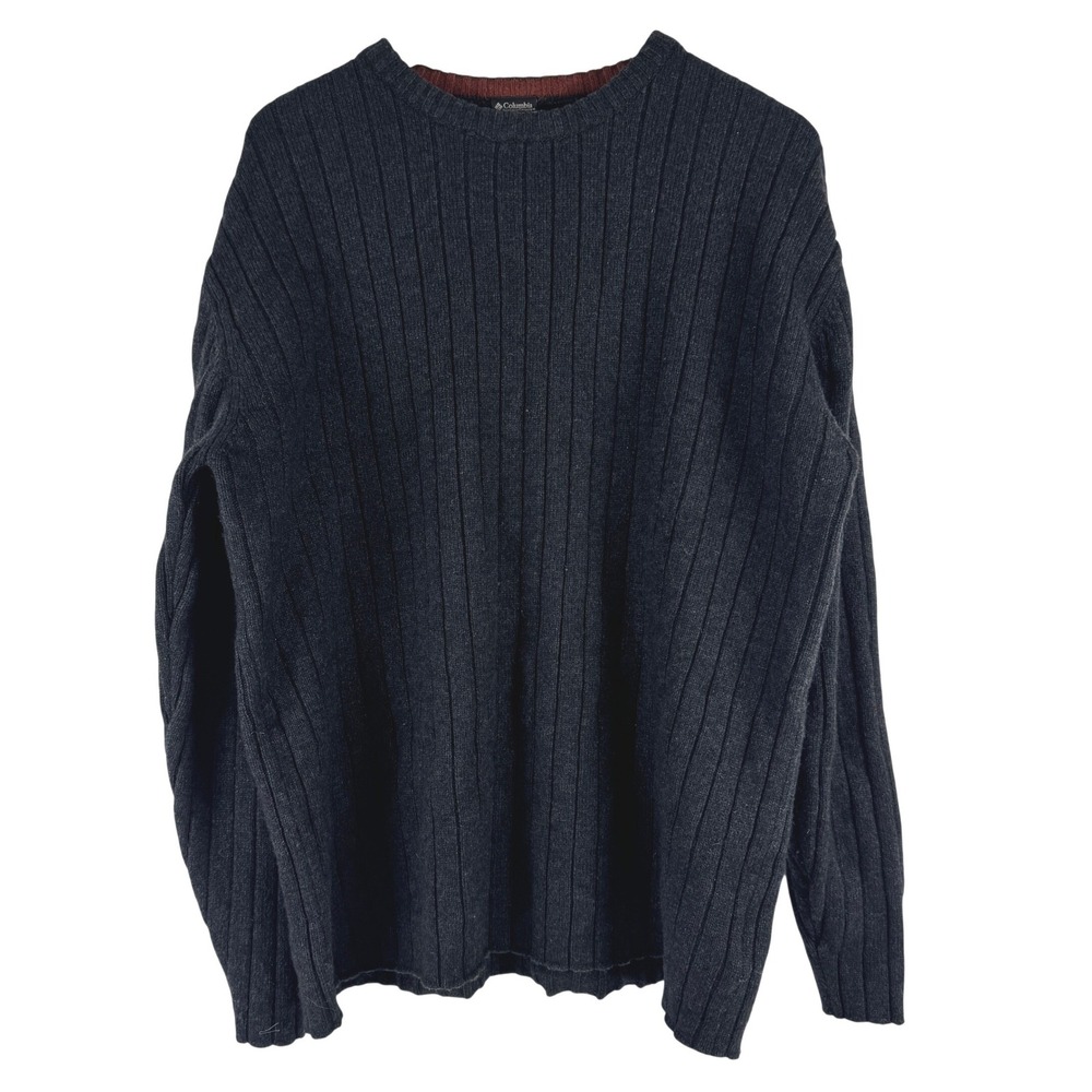 Columbia XCO Mens‎ XL Charcoal Gray Wool Blend Ribbed Crewneck Sweater AM2446